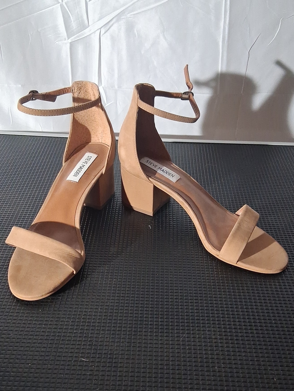 Steve Madden Nude Tan Ankle-Strap Block Heel Sandals